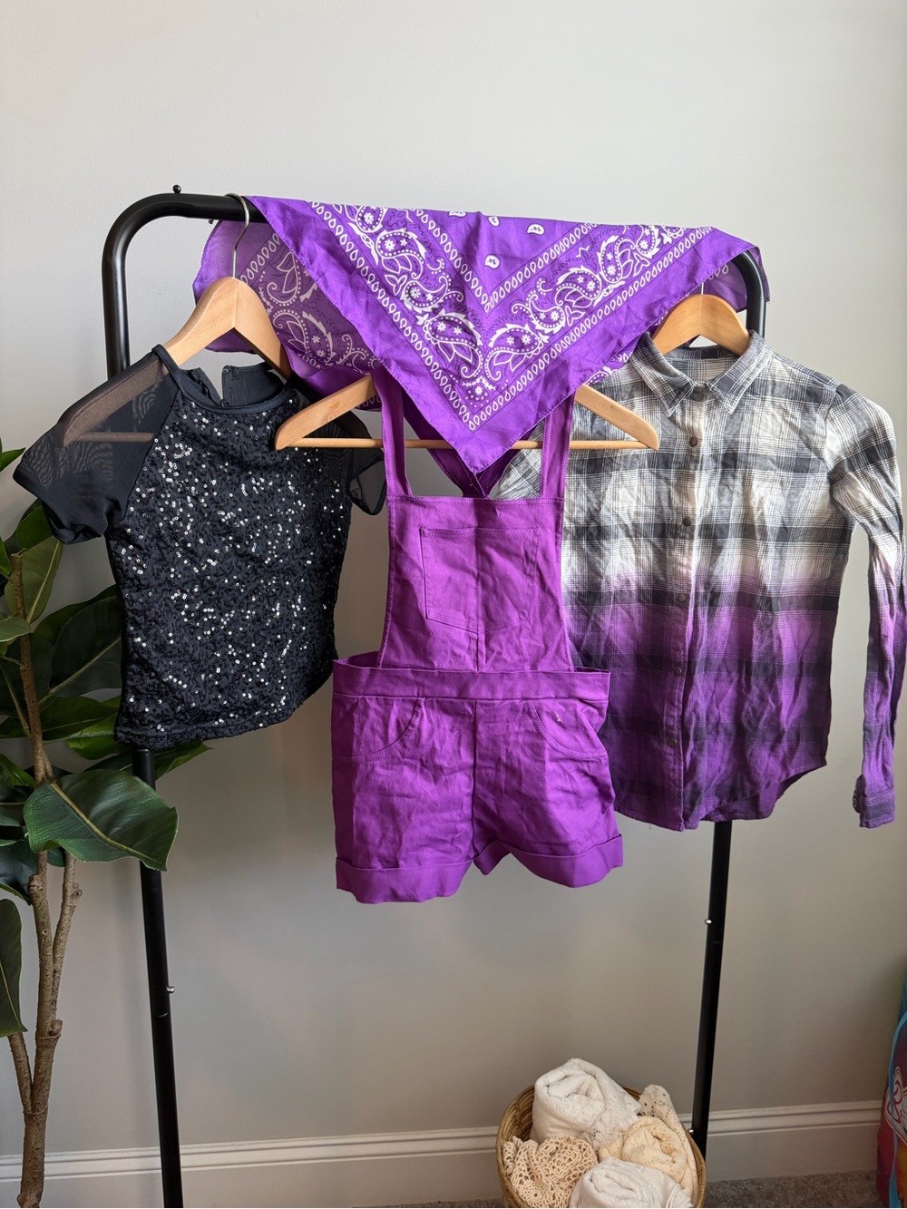 Weissman Purple Short Overalls with Matching Bandana